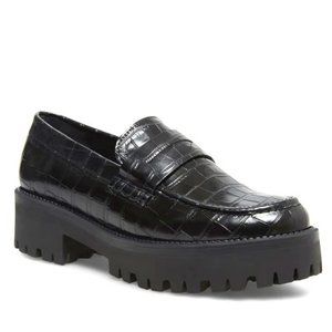 Steve Madden Black Croc-Embossed Loafers